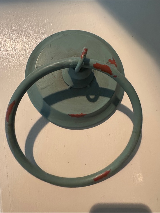 Other - Distressed Teal Green Metal Towel Ring with Rust Paint Accents